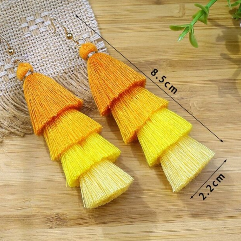 Colorblock tassel drop earrings